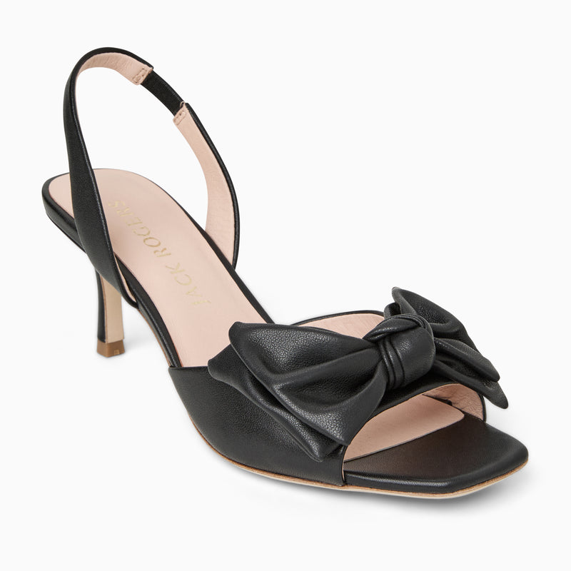 Eloise Bow Leather Slingback Mid Heel