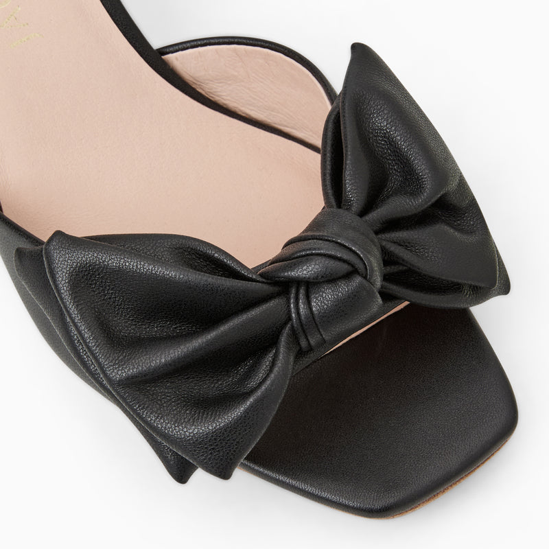 Eloise Bow Leather Slingback Mid Heel