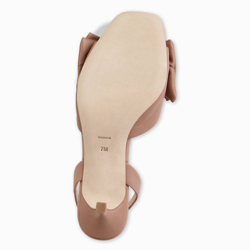 Eloise Bow Leather Sling Back Mid Heel