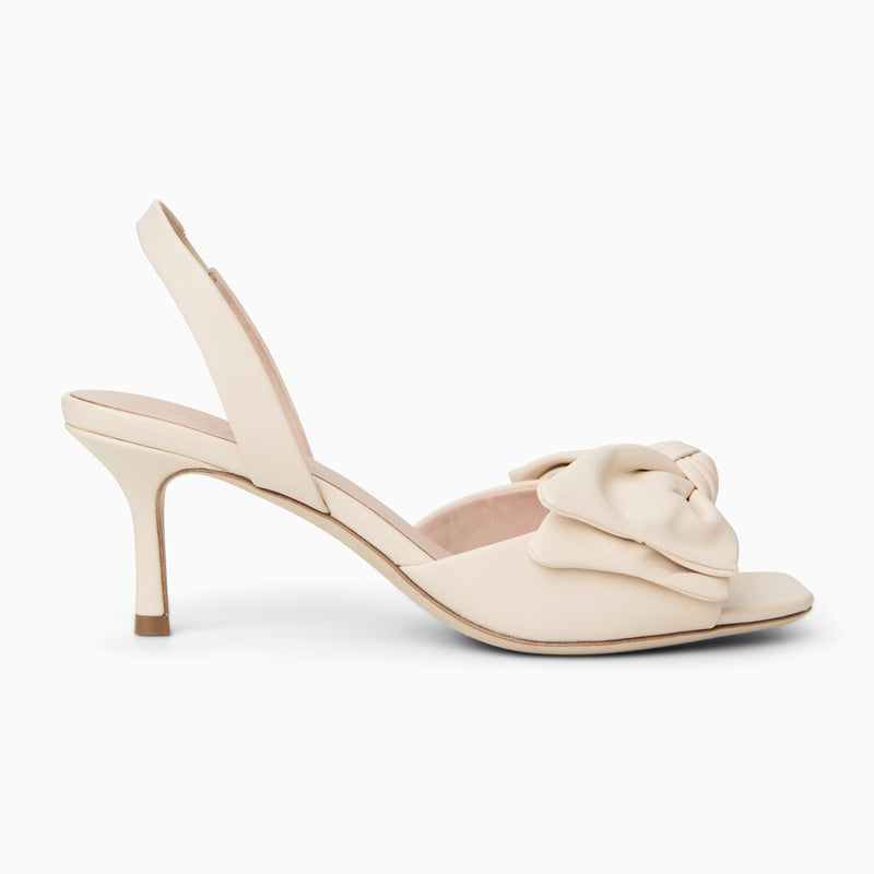 Eloise Bow Leather Slingback Mid Heel