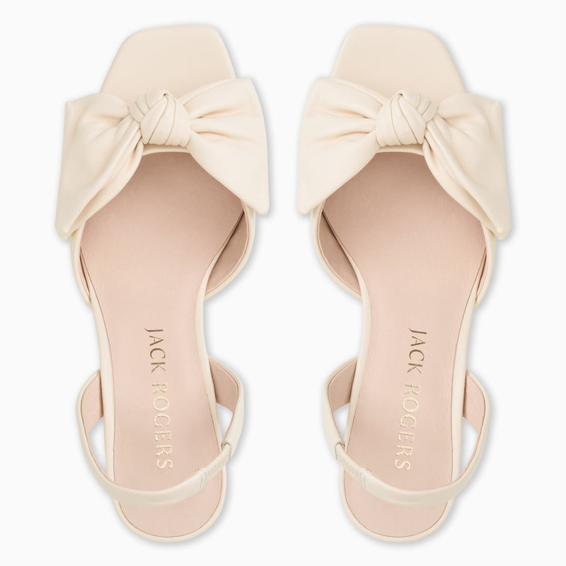 Eloise Bow Leather Slingback Mid Heel