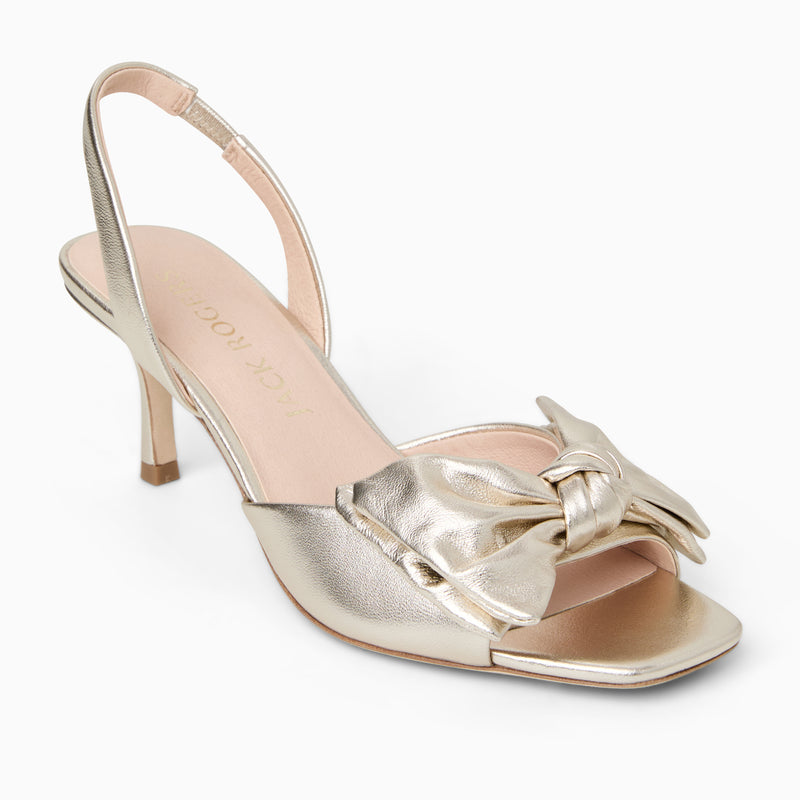 Eloise Bow Leather Slingback Mid Heel