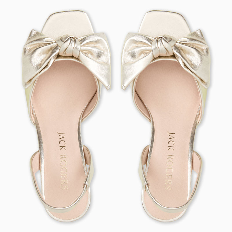 Eloise Bow Leather Slingback Mid Heel