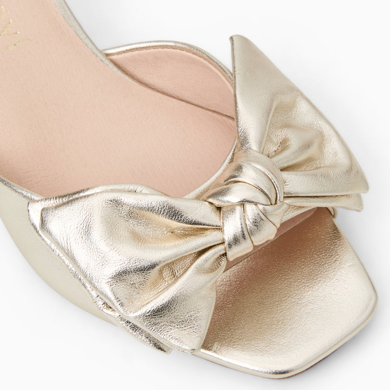 Eloise Bow Leather Slingback Mid Heel