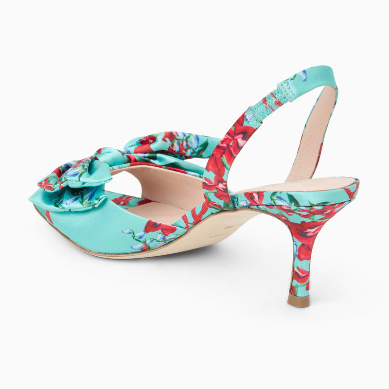 Eloise Bow Fabric Slingback Mid Heel