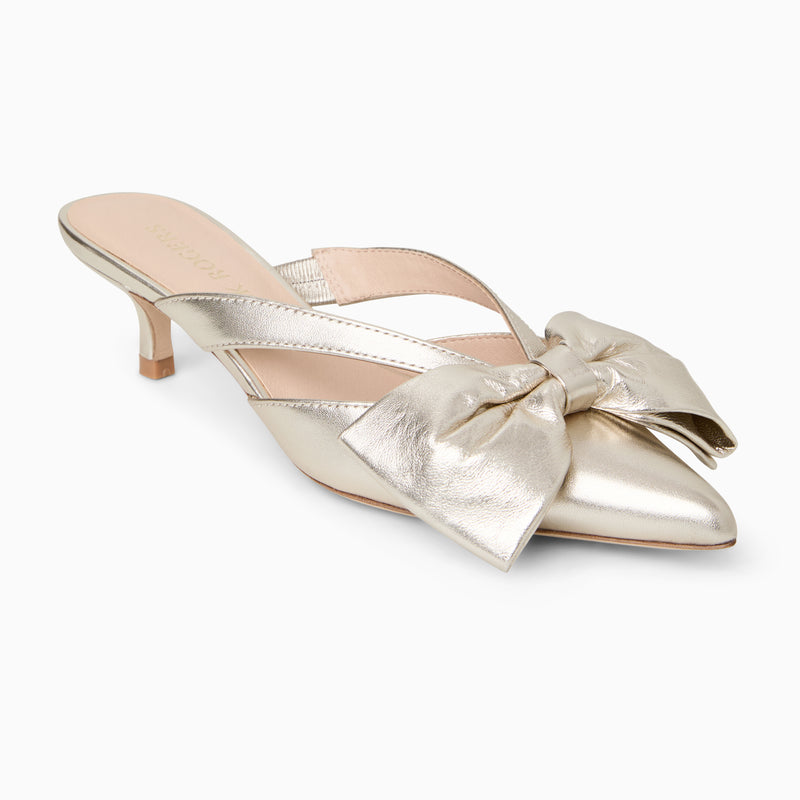 Cynthia Bow Leather Kitten Heel Mule