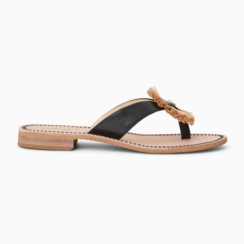Cay Leather & Raffia Thong Flat Sandal