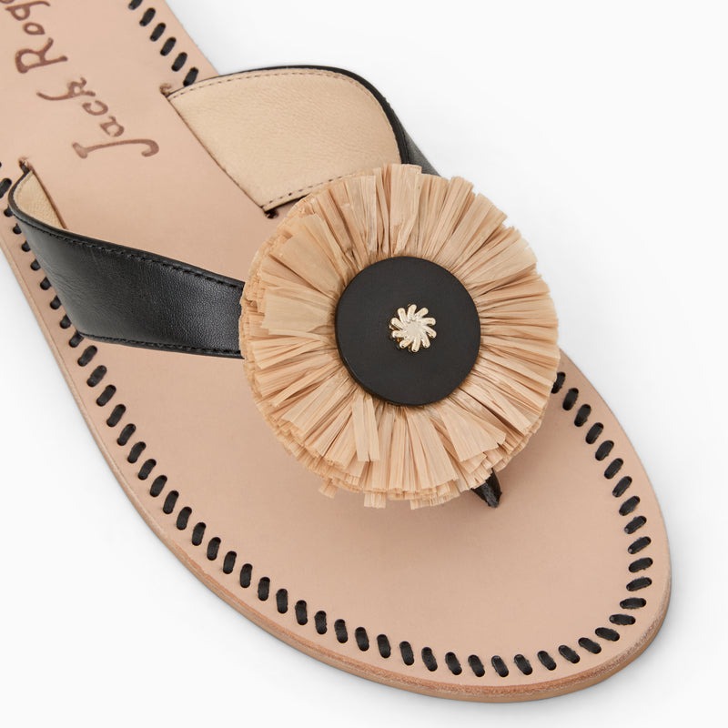 Cay Leather & Raffia Thong Flat Sandal