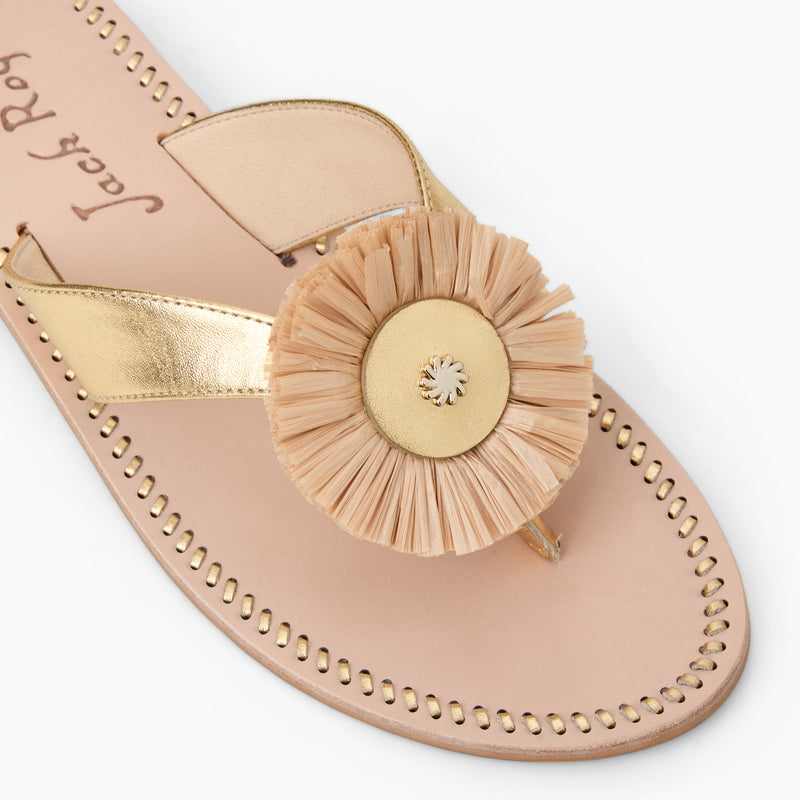 Cay Leather & Raffia Thong Flat Sandal