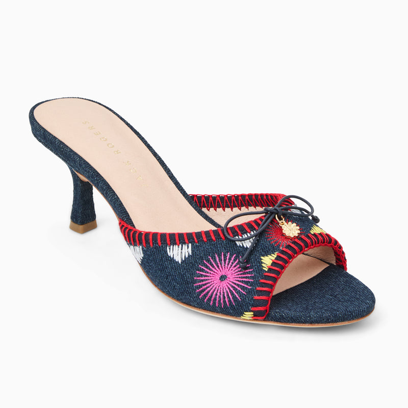 Velma Flower Denim Mid Heel