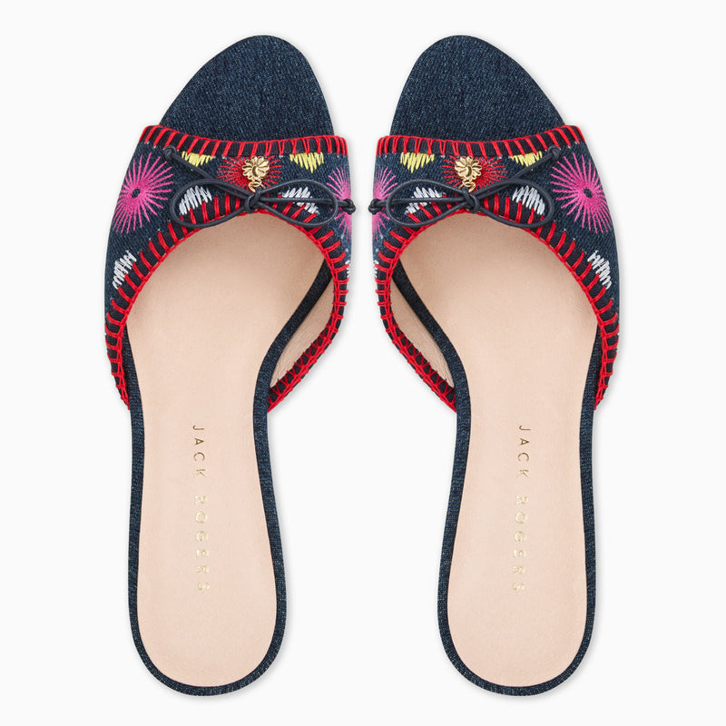 Velma Flower Denim Mid Heel
