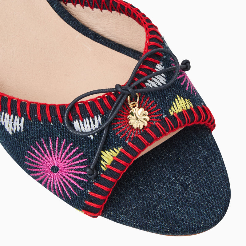 Velma Flower Denim Mid Heel