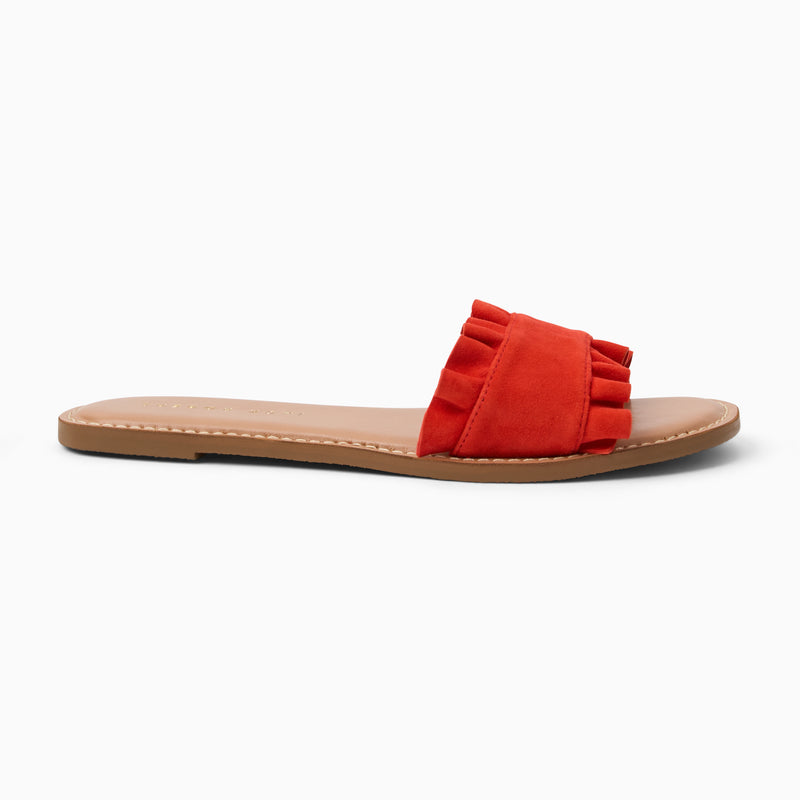 Rozette Leather Ruffle Slide Sandal