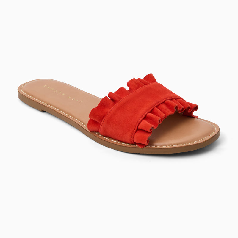 Rozette Leather Ruffle Slide Sandal