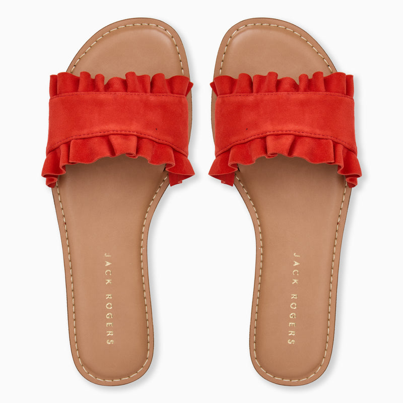 Rozette Leather Ruffle Slide Sandal