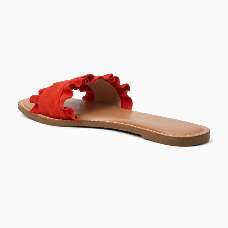 Rozette Leather Ruffle Slide Sandal