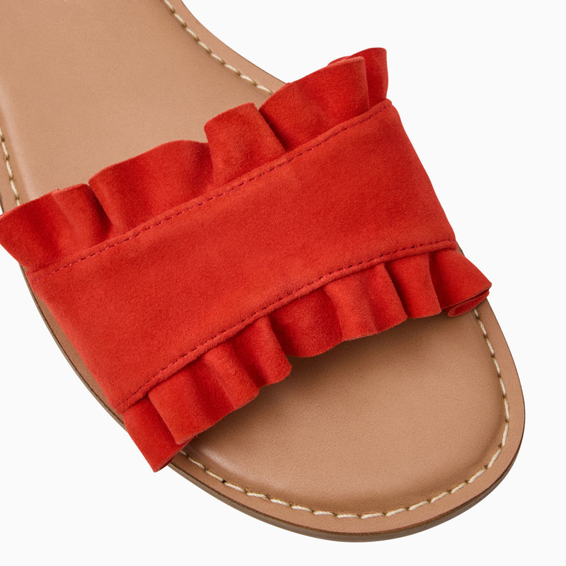 Rozette Leather Ruffle Slide Sandal