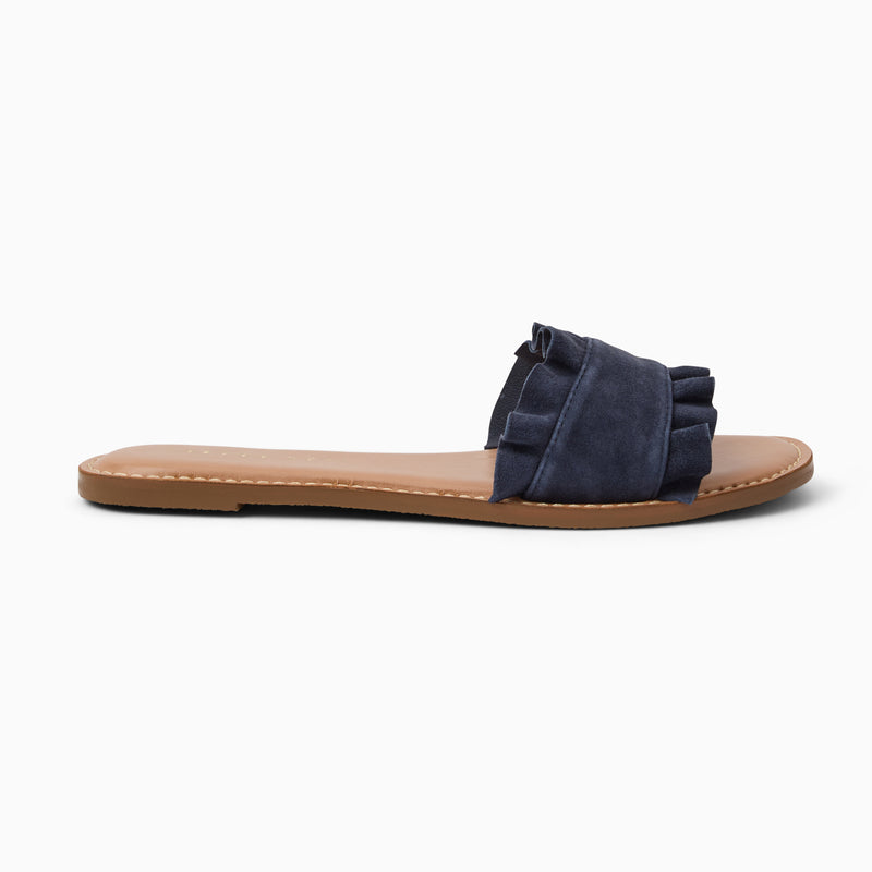 Rozette Leather Ruffle Slide Sandal