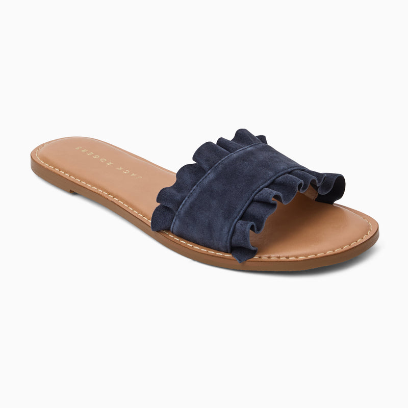 Rozette Leather Ruffle Slide Sandal