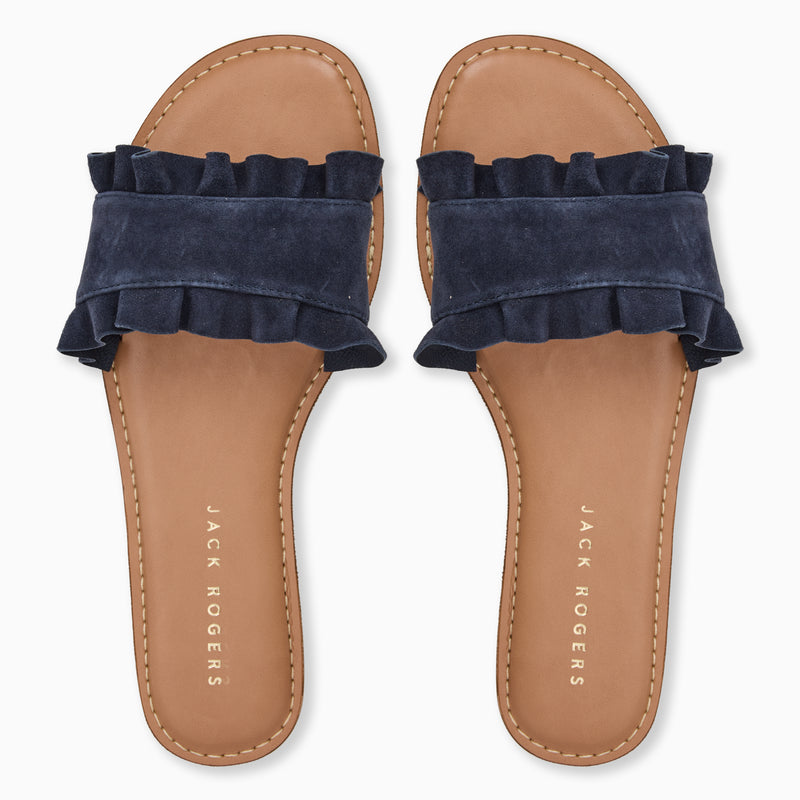 Rozette Leather Ruffle Slide Sandal