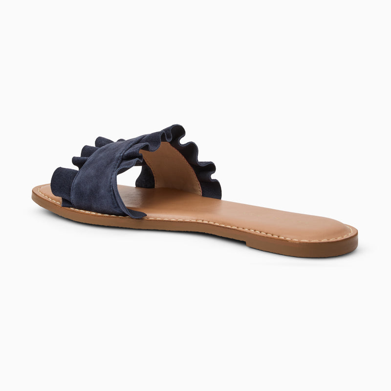 Rozette Leather Ruffle Slide Sandal