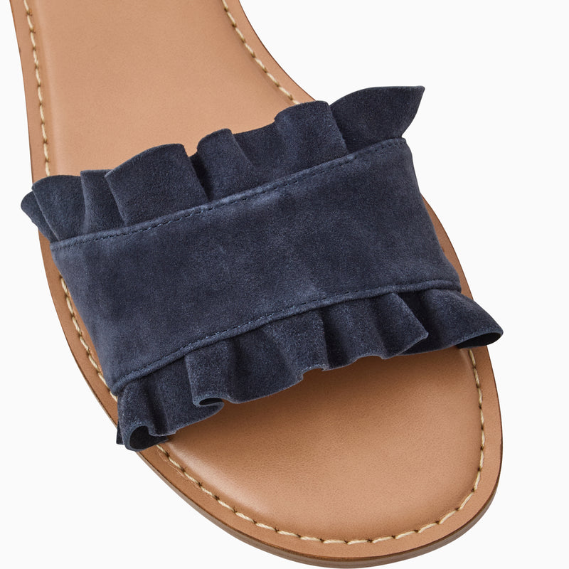 Rozette Leather Ruffle Slide Sandal