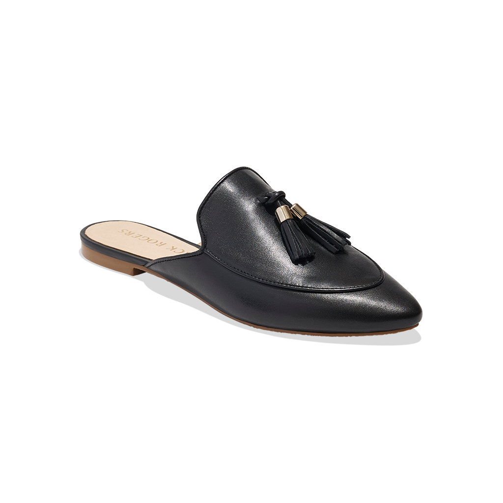 Jack Rogers Penwood Tassel Leather Mules Womens 8 Black