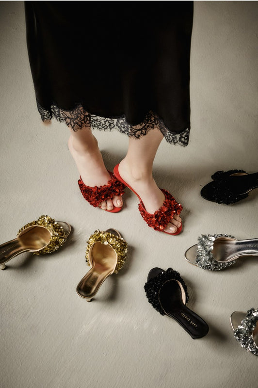 Crown Sequin Kitten Heel Sandal