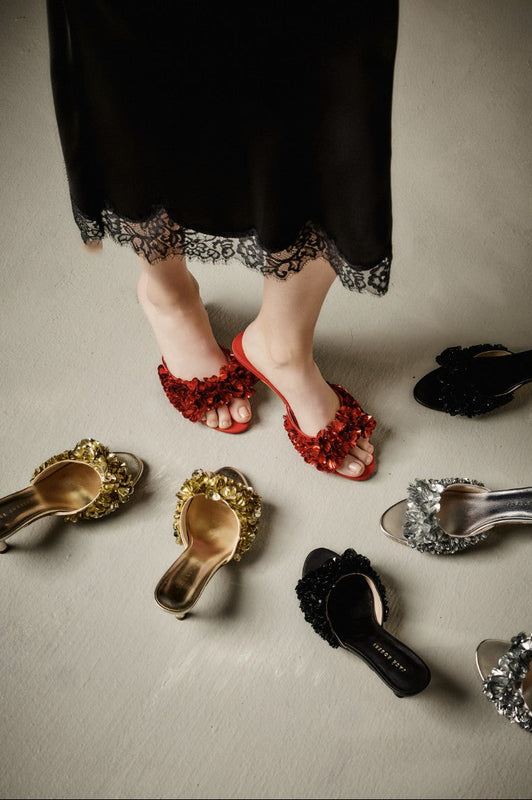 Crown Sequin Kitten Heel Sandal