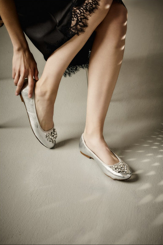 Ellina Jeweled Leather Ballet Flat