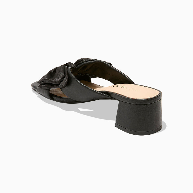Debra Leather & Satin Bow Mid Heel
