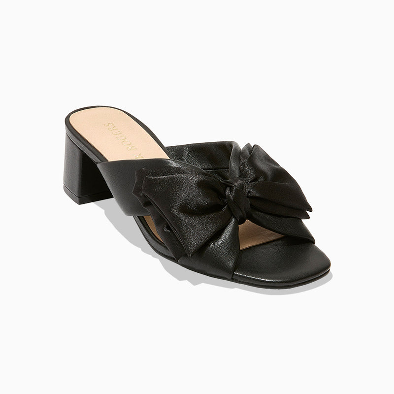 Debra Leather & Satin Bow Mid Heel