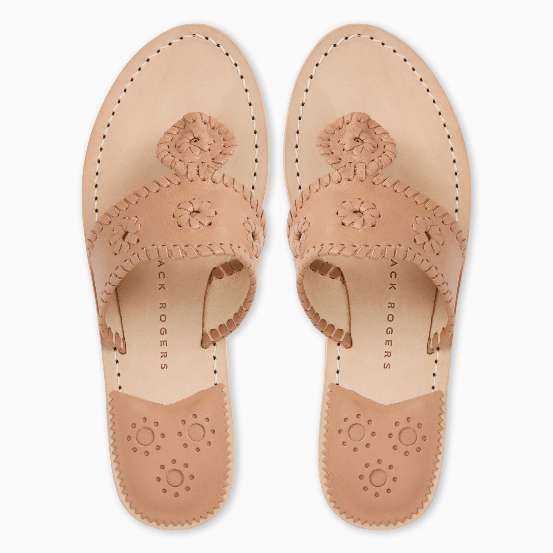 Jack Rogers Jacks Flat Sandal in Café au Lait Women's Leather Thong