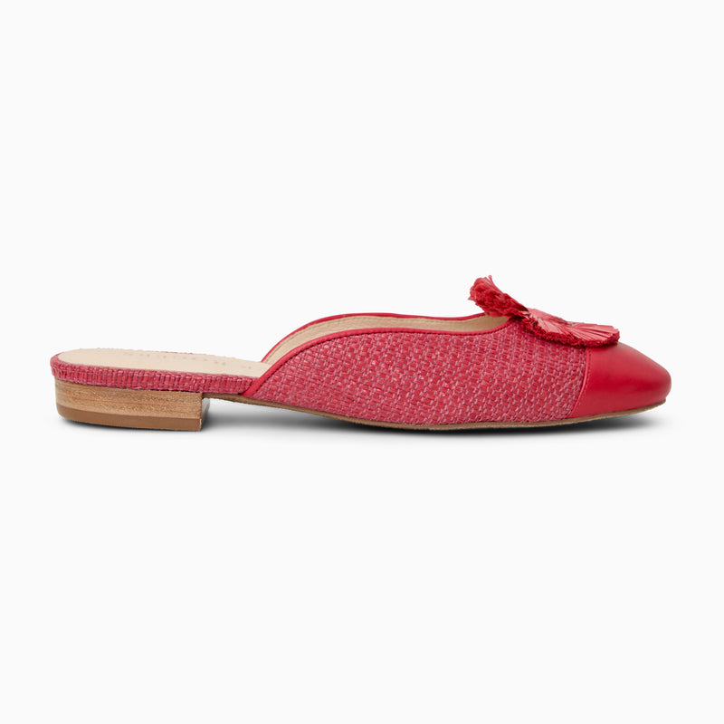 Tinsley Leather & Raffia Cap Toe Flat Mule