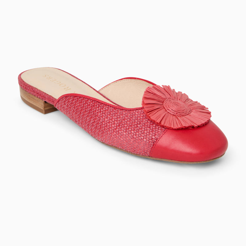 Tinsley Leather & Raffia Cap Toe Flat Mule