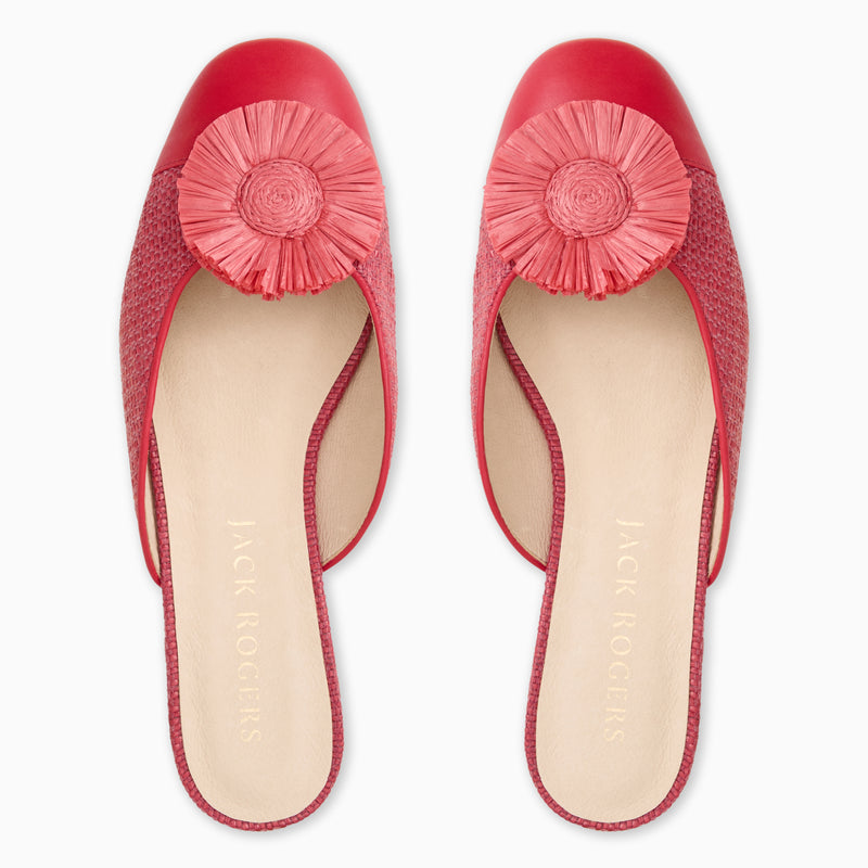 Tinsley Leather & Raffia Cap Toe Flat Mule