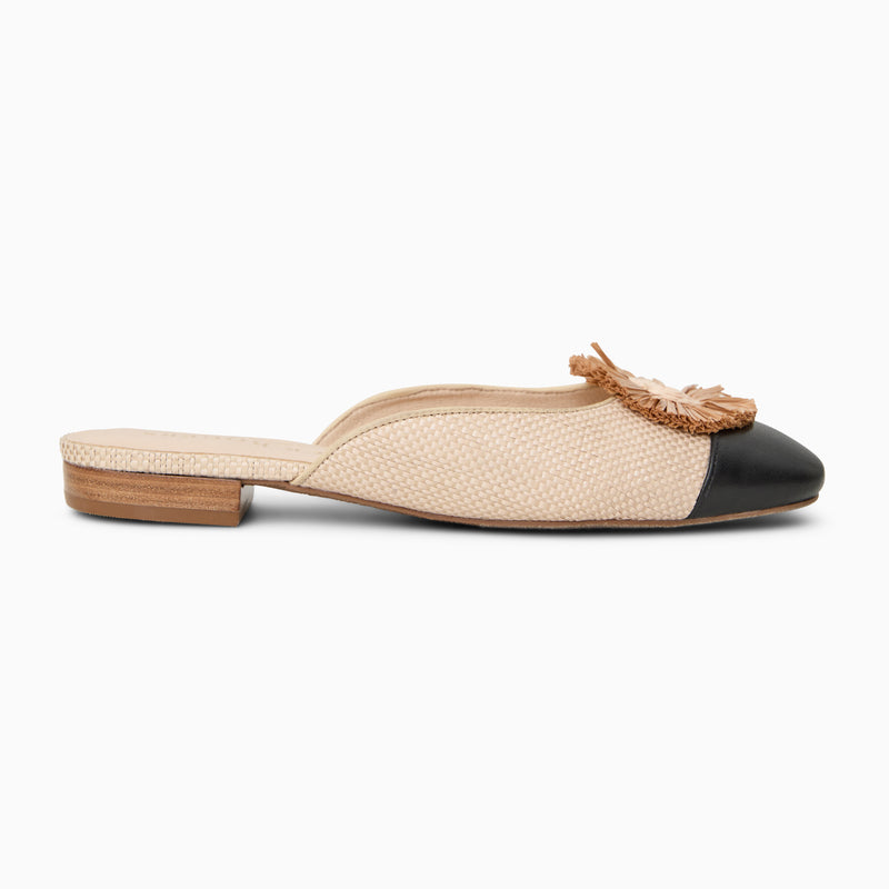 Tinsley Leather & Raffia Cap Toe Flat Mule