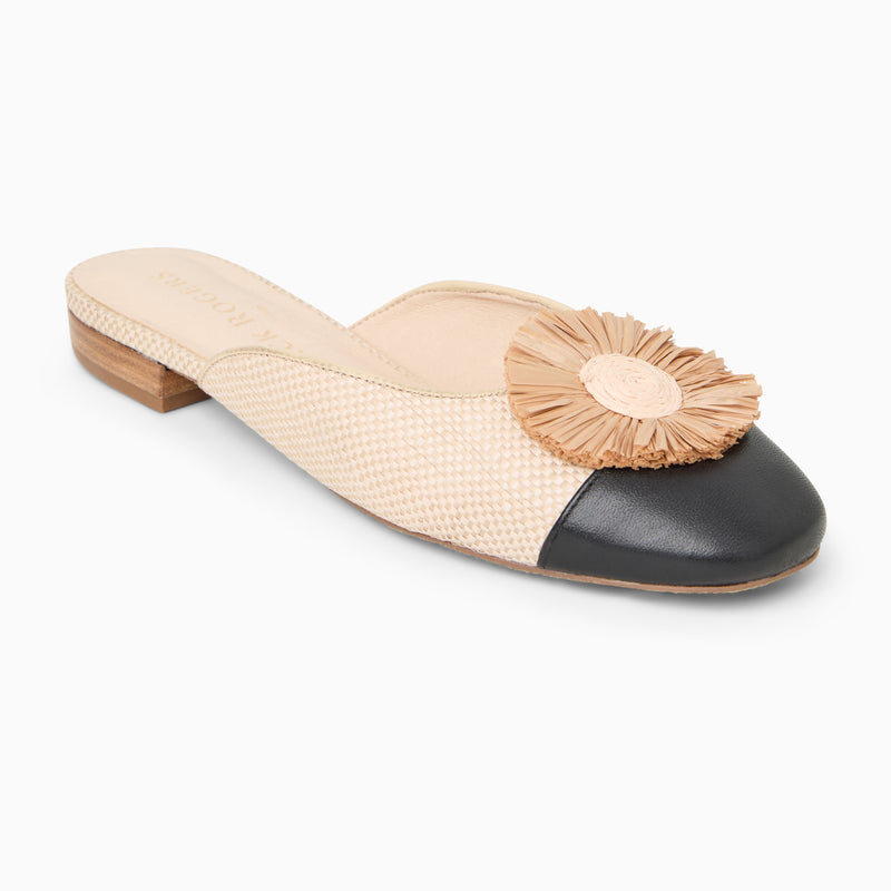 Tinsley Leather & Raffia Cap Toe Flat Mule