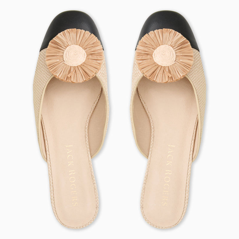 Tinsley Leather & Raffia Cap Toe Flat Mule