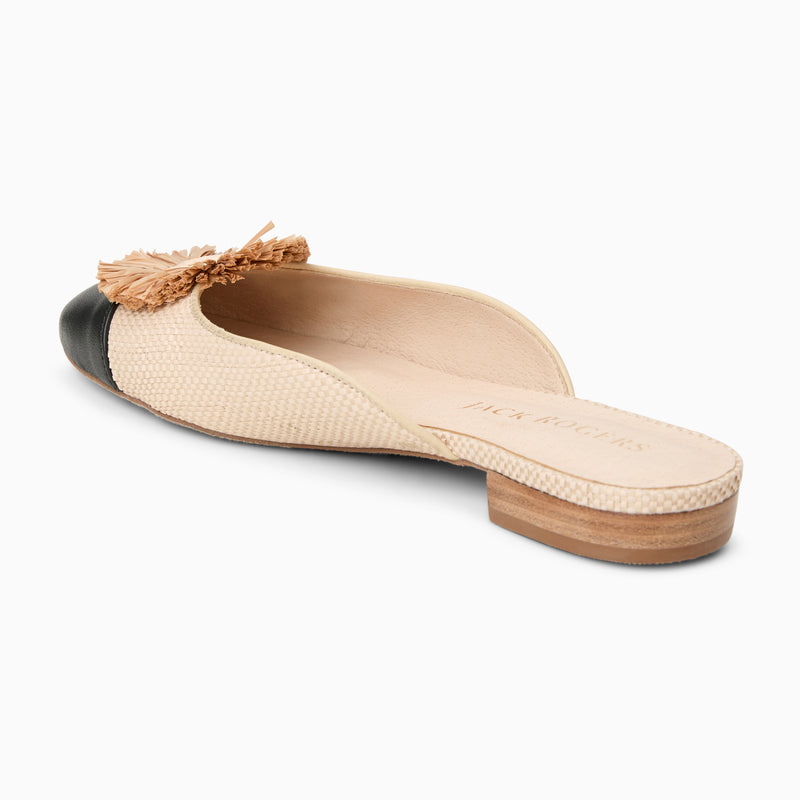 Tinsley Leather & Raffia Cap Toe Flat Mule