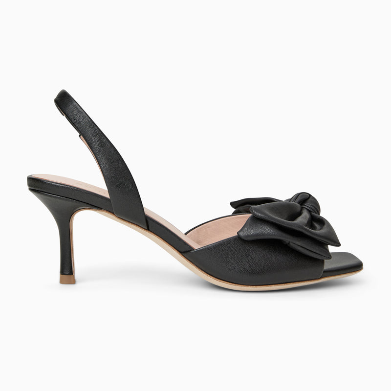 Eloise Bow Leather Slingback Mid Heel