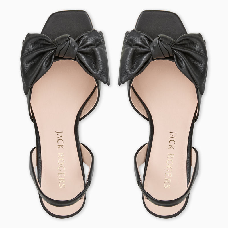 Eloise Bow Leather Slingback Mid Heel