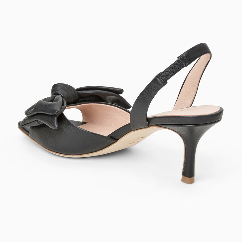 Eloise Bow Leather Slingback Mid Heel