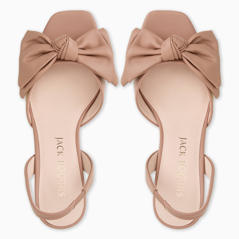 Eloise Bow Leather Sling Back Mid Heel