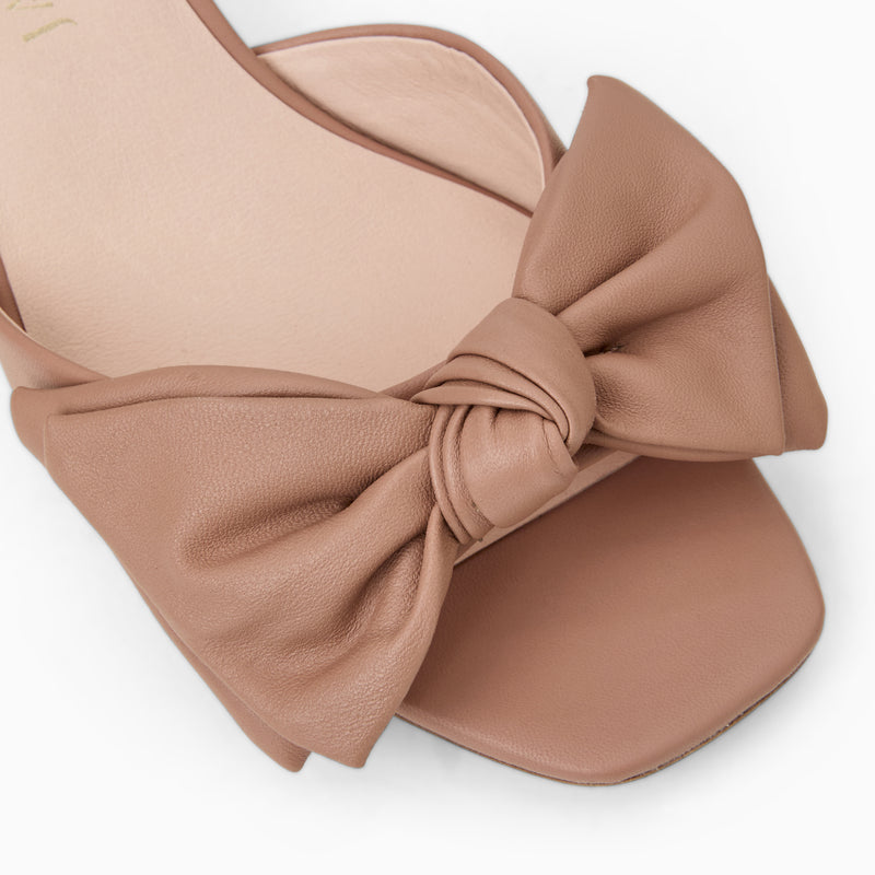 Eloise Bow Leather Sling Back Mid Heel