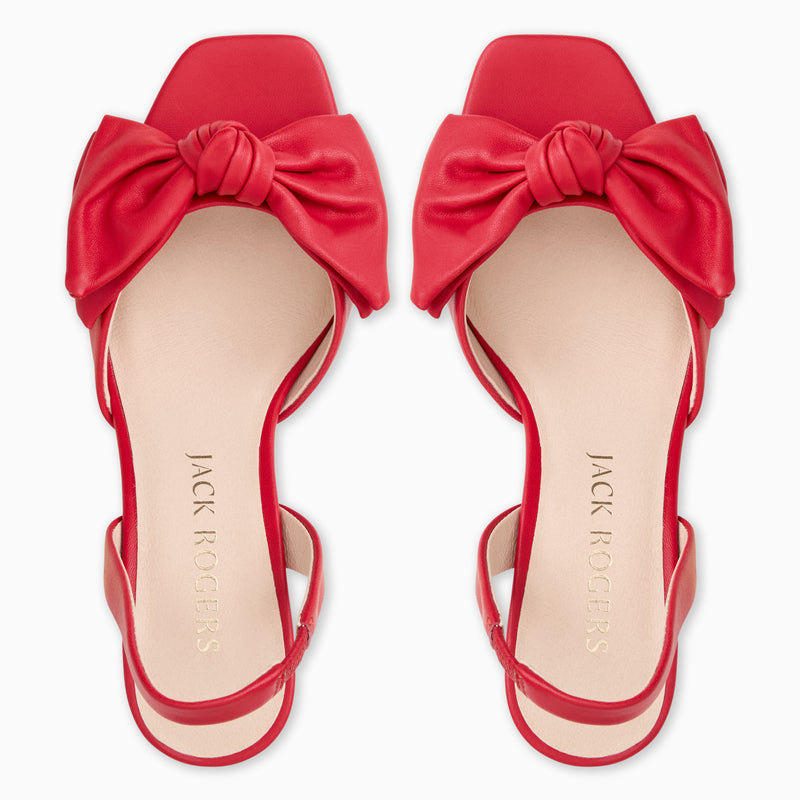 Eloise Bow Leather Slingback Mid Heel