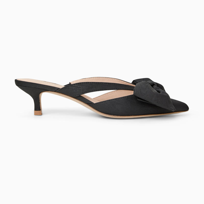 Cynthia Bow Fabric Kitten Heel Mule