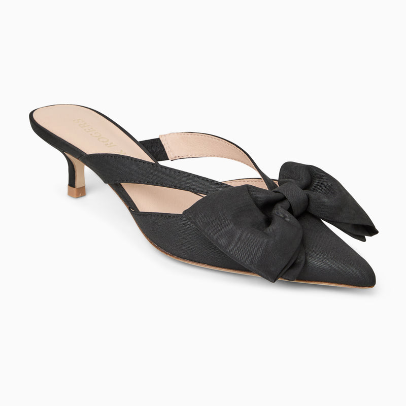Cynthia Bow Fabric Kitten Heel Mule