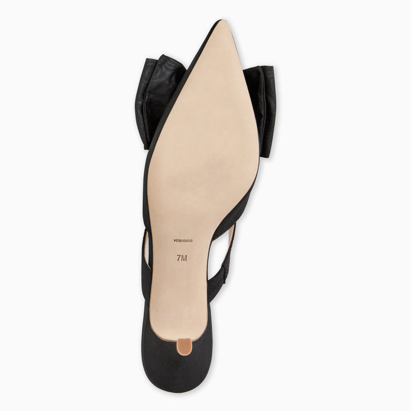 Cynthia Bow Fabric Kitten Heel Mule