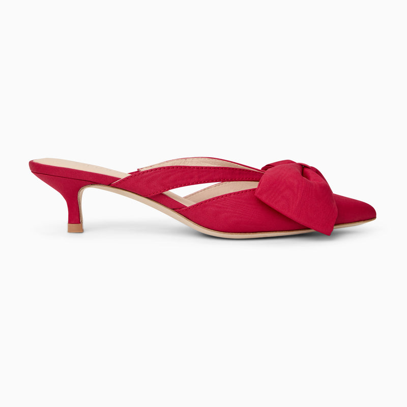 Cynthia Bow Fabric Kitten Heel Mule